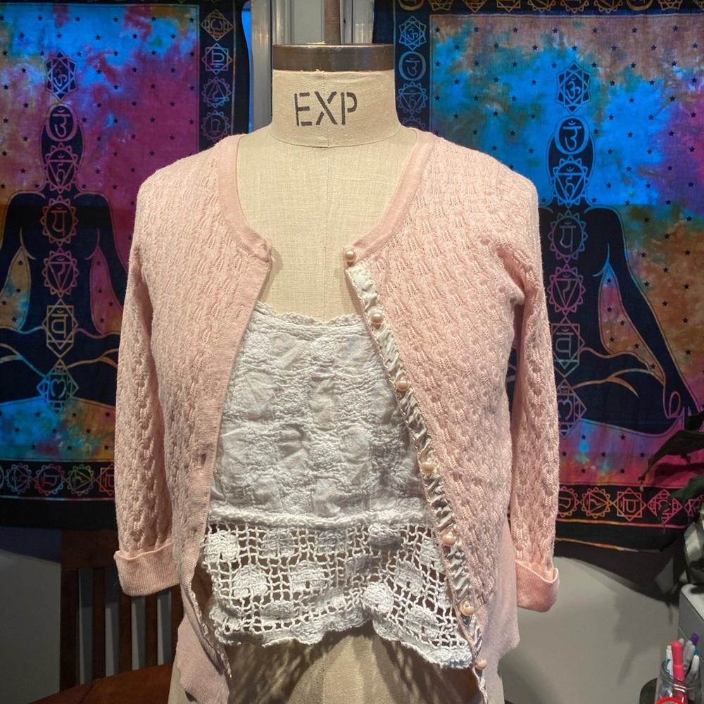 Pink mid sleeve summer cardigan.